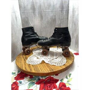 Antique  Roller Skate  Black Leather Rough Sz 6 see photos